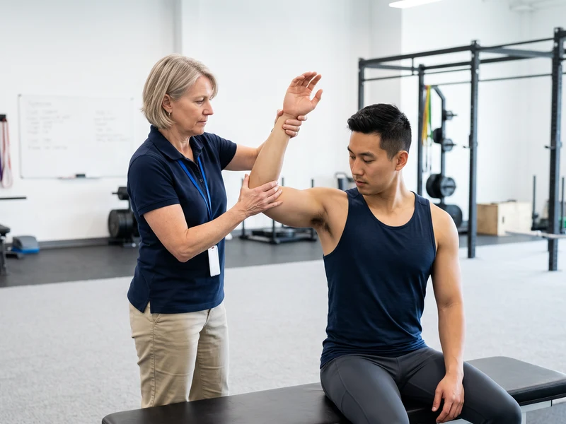 Patient working through guided mobility exercises with a therapist