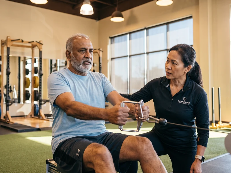 Patient performing progressive strength training under supervision