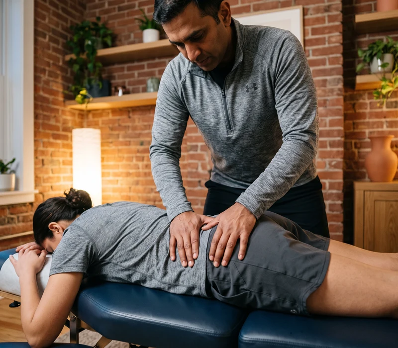 Therapist providing hands-on manual therapy treatment