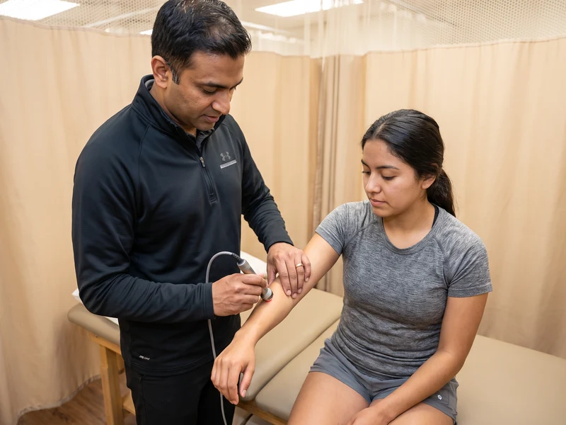 Doctor of Physical Therapy providing red light therapy to a patient