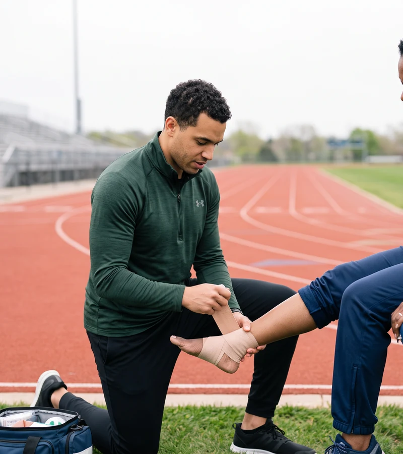 Physical therapist examining a patient’s ankle