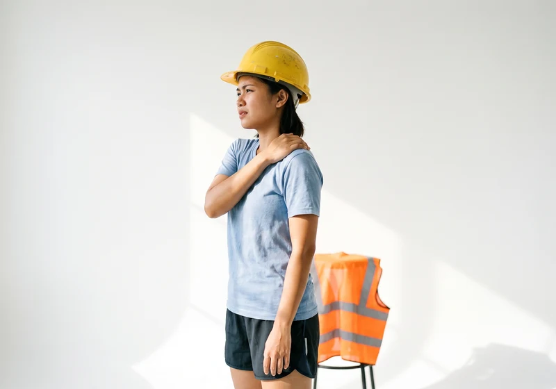 Worker holding an injured shoulder