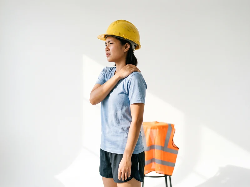 Worker holding an injured shoulder